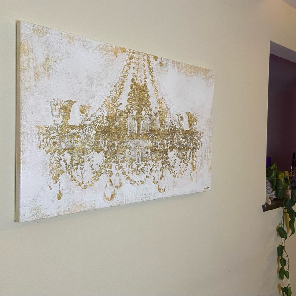 Oliver Gal Gold Diamonds Chandelier Wall Art on Canvas